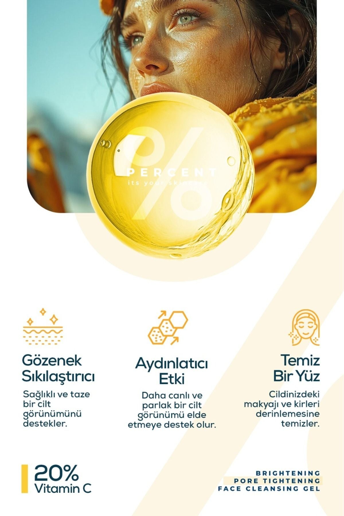 Percent Aydınlatıcı ve Gözenek Sıkılaştırıcı Yüz Temizleme Jeli